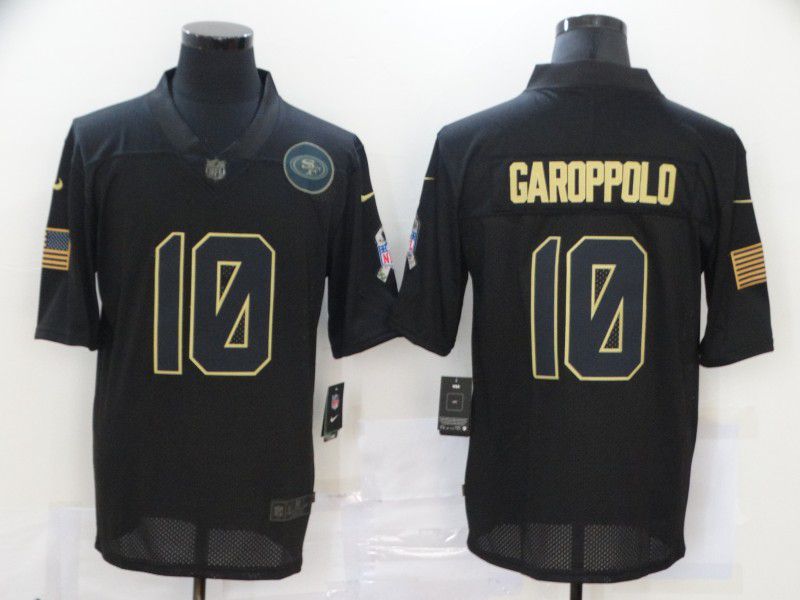 Men San Francisco 49ers #10 Garoppolo Black gold lettering 2020 Nike NFL Jersey